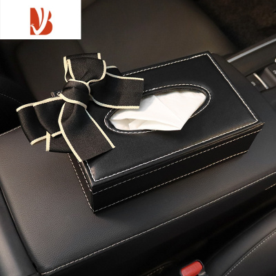 三维工匠车载纸巾盒汽车用餐巾抽纸包车内扶手箱中控台创意可爱网红蝴蝶结 黑蝴蝶结 纸巾盒