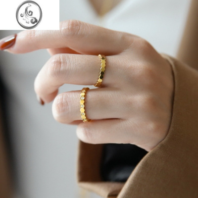 JiMi轻奢小众简约个性水晶蜂巢金色戒指女时尚百搭小众ins风潮不掉色