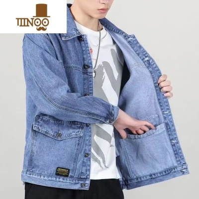 YANXU新款牛仔外套男宽松加肥加大秋季男装工装夹克牛仔衣