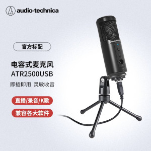 铁三角(Audio-technica)ATR2500USB电容麦克风话筒游戏直播专业有声书喜马拉雅录音专用设备黑色