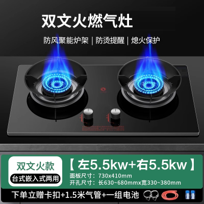 鱼跃星空大火力燃气灶双灶家用天然气厨房台式液化气嵌入式煤气灶_聚能款5.5kw熄火保护聚能防风_液化气