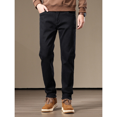 复合真超绒男士牛仔裤直筒修身简约弹力百搭男款保暖裤子秋冬新款