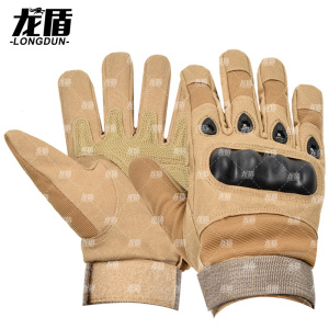 龙盾 战术全指手套男士格斗拳击户外骑行机车摩托运动健身露指土黄色