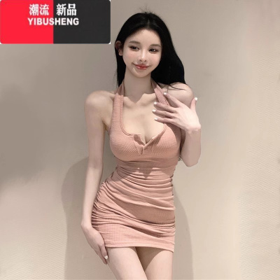 YIBUSHENG辣妹纯欲性感挂脖背心连衣裙女2024装新款气质收腰紧身包臀裙子