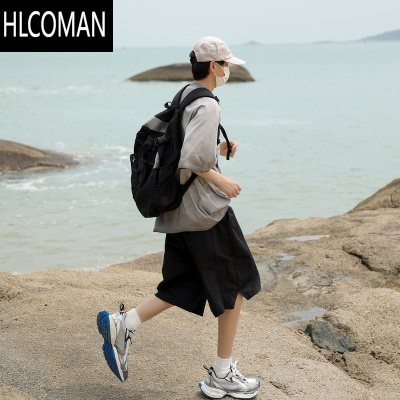 HLCOMAN@ 白色冰丝短裤男夏季薄款潮流日系宽松直筒速干五分裤