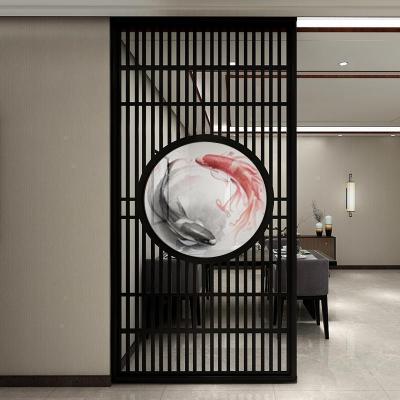 新中式屏风隔断客厅入户北欧栅栏轻奢风屏风实木镂空半透纱画座屏 定制其他尺寸改价用 整装