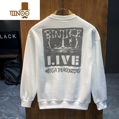 YANXU2023年秋装男款卫衣潮牌ins高端印花宽松休闲套头圆领长袖T恤上衣