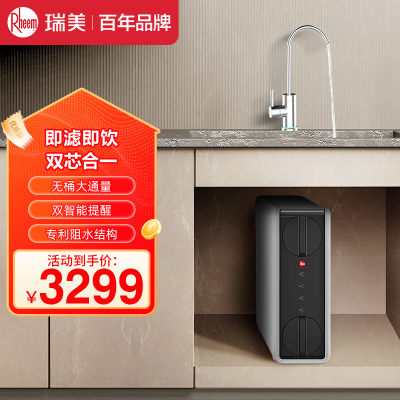 Rheem瑞美 净水器600G大通量家用厨下式直饮一体净水机RO反渗透过滤自来水 RWRR-1600E1
