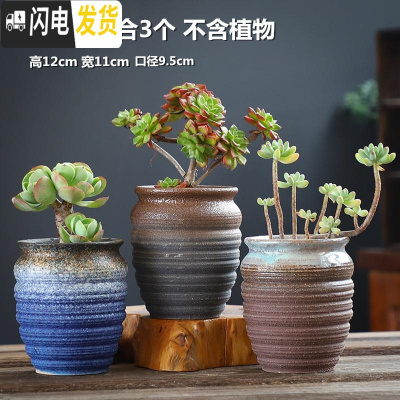 三维工匠多肉花盆大号老桩创意个性大口径粗陶透气陶瓷肉肉植物盆 XYD-01组合陶罐3个 中等花盆容器