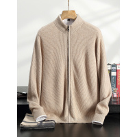 山羊绒开衫男士加厚半高立领针织毛衣商务休闲简约羊绒拉链外套