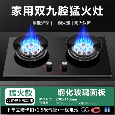鱼跃星空大火力燃气灶双灶家用天然气厨房台式液化气嵌入式煤气灶_旗舰双九腔8.5kw无定时熄火保护_液化气
