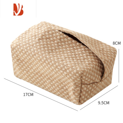 三维工匠日式简约纸巾套家用客厅民宿棉麻布艺抽纸盒车载创意纸巾盒ins 长格纹麻 纸巾套