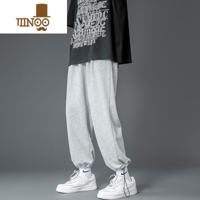 YANXU灰色卫裤男秋季薄款宽松直筒阔腿休闲运动百搭ins潮流高街长裤子