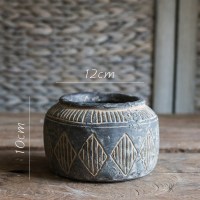 家柏饰(CORATED)非洲艺术老罐 复古工艺水泥罐坛子花瓶花盆花器民族风 菱纹罐(中)需打孔请备注 大