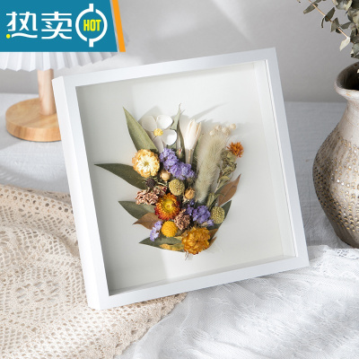 敬平立体中空标本框diy手工相框摆台蝴蝶昆虫粘土干花保存展示画框架 白色中空3cm[不含植物标本] 正方形8寸(20.3