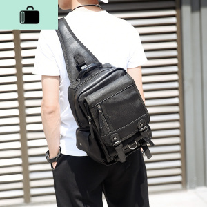 2020韩版新款男士胸包 潮流复古单肩斜跨包 商务休闲iPad大容量包NEW LAKE 黑色男士腰包 黑色