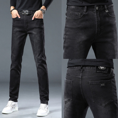 秋冬新款欧洲站轻奢黑色牛仔裤弹力修身小直筒裤简约百搭商务