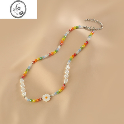 JiMi彩色串珠项链女2023年新款小众设计感甜酷锁骨链夏季配饰颈链