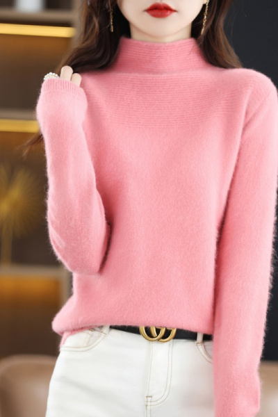 半高领貂绒毛衣纯色大码羊毛衫套头纯色百搭毛衫打底女装