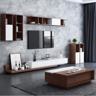 北欧电视柜茶几组合套装现代简约大小户型电视机背景墙壁吊柜升降