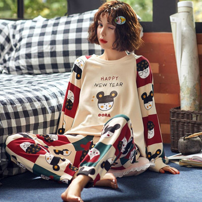 南极人春秋纯棉睡衣女夏季薄款长袖2025年可爱长袖套装大码家居服