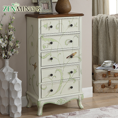 美式卧室五斗柜实木抽屉柜家用斗橱储物柜收纳柜欧式复古彩绘柜子