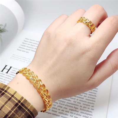 仿真越南沙金麦穗手镯女镀金假黄金开口镯子轻奢小众首饰久不掉色送女朋友老婆情人节七夕生日礼物