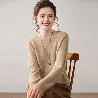 羊绒针织衫女秋冬新款一线成衣圆领纯色百搭羊绒打底衫上衣女