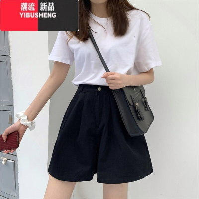 YIBUSHENG大码白色短裤女季胖mm宽松200斤显瘦外穿百搭阔腿裤学生休闲裤
