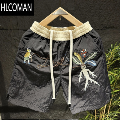 HLCOMAN美式宽松休闲短裤男士夏季薄款速干潮牌刺绣痞帅百搭运动五分裤男
