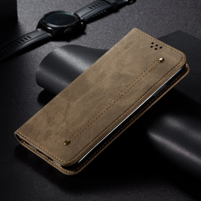 魅爱琳 苹果13ProMax手机壳iPhone12/Xs/7/8 Plus保护套外壳牛仔纹皮套全包防摔软复古商务插卡男女