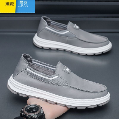 聚范帆布男鞋夏季透气一脚蹬黑色冰丝布鞋休闲轻便防滑低帮橡胶