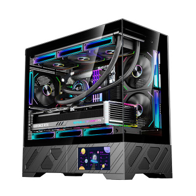 玩嘉千禧MATX副屏版 黑色 游戏电脑台式机箱 支持360水冷 M-ATX主板 5.5吋LCD屏270°海景房