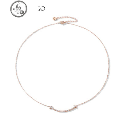 韩国简约弧形长条超闪笑脸项链女新款个性气质玫瑰金网红锁骨颈链 JiMi