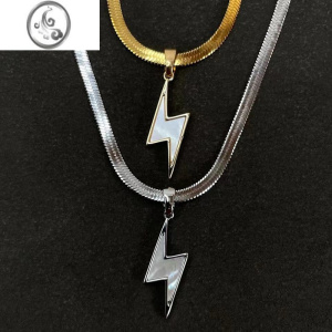 JiMi轻奢小众银色贝母闪电吊坠高级设计感蛇骨链钛钢情侣项链男女 银色贝母项链505cM