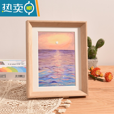 敬平高品质 实木配白色卡纸a5油画棒作品保存专用立体小画框装裱相框 浅木纹(057斜面) 放32k作品-卡纸开孔(12.