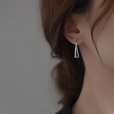 s925银针几何立体三角形耳环女简约冷淡风个性耳坠气质小众耳饰送女朋友老婆情人节七夕生日礼物