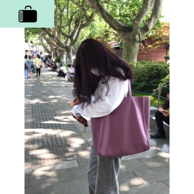 程牙伢 2020新款时尚荔枝纹托特包 百搭ins单肩购物袋软大包包女NEW LAKE女士单肩包