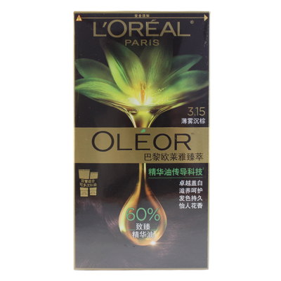 欧莱雅(LOREAL)臻萃精华油染发霜 3.15 薄雾沉棕(植萃精华油 无氨水遮盖白发 花香型)