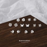 原创s999足银素耳钉女简约小巧耳环手工森系耳棒养耳洞耳饰品批发送女朋友老婆情人节七夕生日礼物