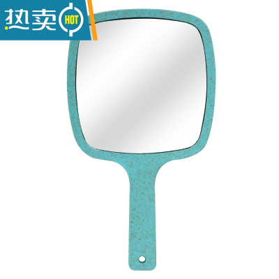 敬平欧式复古手柄化妆镜手拿手持美容院简约镜子便携随身纹绣用品工具 四方镜-水蓝色便携式用镜