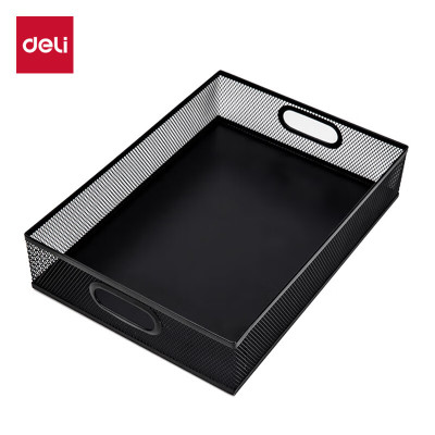 得力(deli) 79080 金属商务方形文件篮 桌面收纳文件篮 黑色