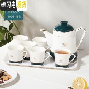 三维工匠北欧式陶瓷茶壶套装家用客厅耐热水杯冷水壶简约创意水具茶具整套 皇冠A款(1壶6杯带白盘) 8件