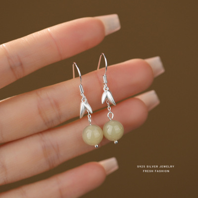 新中式和田玉耳坠女s925纯银时尚复古风长款流苏耳钩国潮耳钉耳饰送女朋友老婆情人节七夕生日礼物