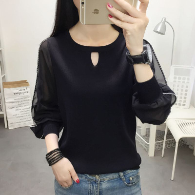 迪鲁奥(DILUAO)2021新款女装秋装洋气白色冰丝针织打底衫女薄款套头袖宽松衣服上衣