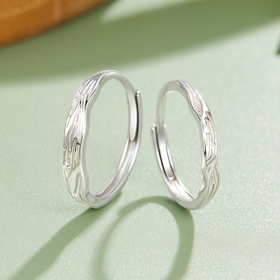 s999足银樛木情侣对戒一对纯银戒指小众设计情人节生日礼物送女友送女朋友老婆情人节七夕生日礼物