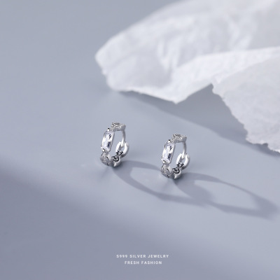 999足银几何镂空链条耳环女ins风轻奢轻奢感微镶锆石耳圈耳扣批发送女朋友老婆情人节七夕生日礼物