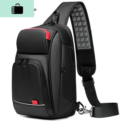 胸包男士大容量单肩斜跨小背包新款时尚潮牌流休闲胸前男包包NEW LAKE 典雅黑男士腰包