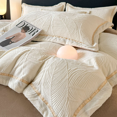 A类牛奶绒床上四件套加厚花绒被套床单冬季法兰珊瑚绒保暖床品