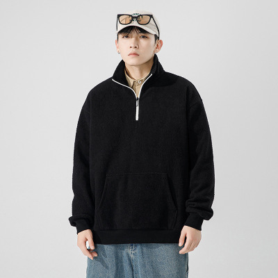 奥粒绒高领卫衣男秋冬季摇粒抓绒加厚保暖纯色上衣拉链情侣装厂家